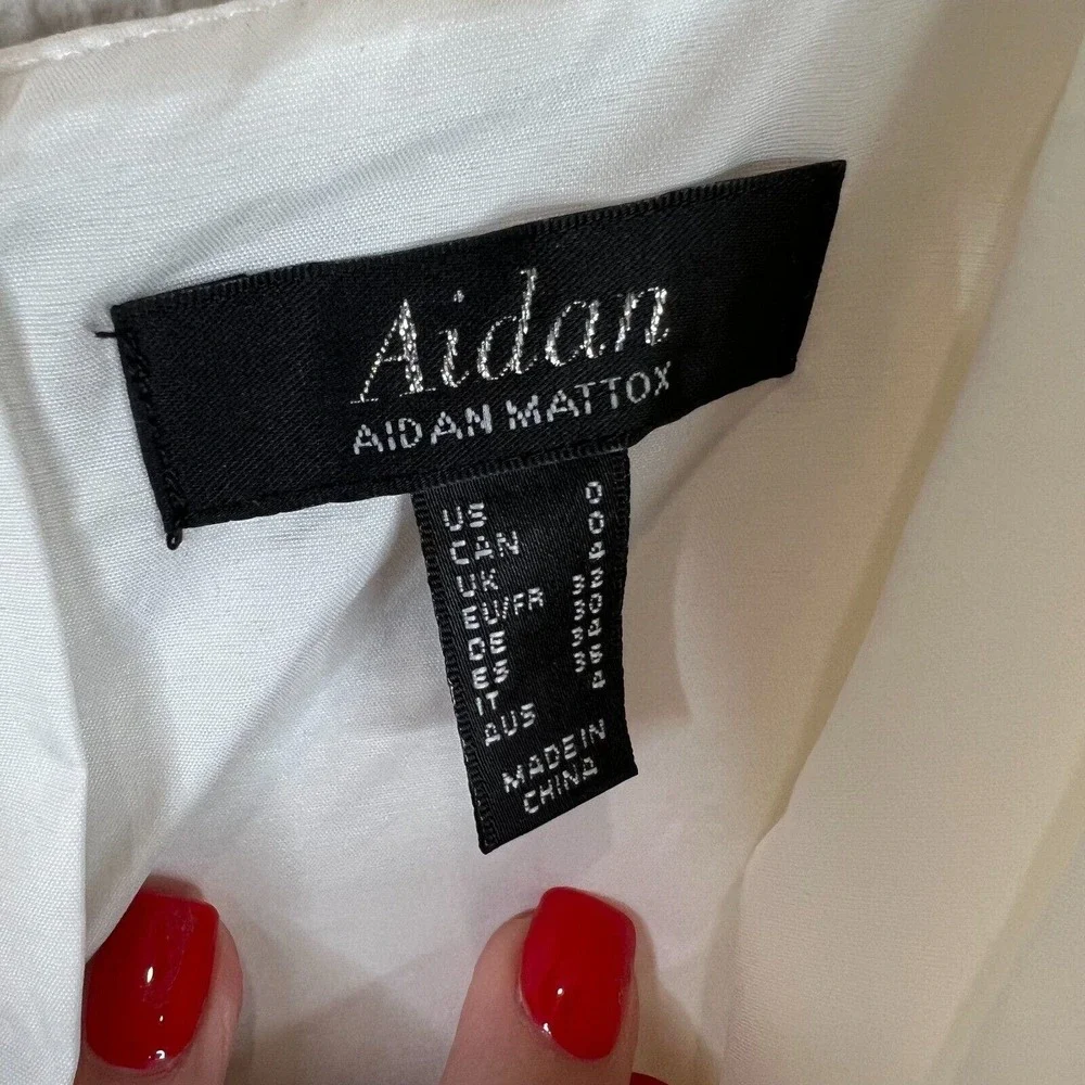Aidan Mattox Mini Dress‎ Size 0 Ivory Ruffled Sleeveless Stretch Crepe Cocktail